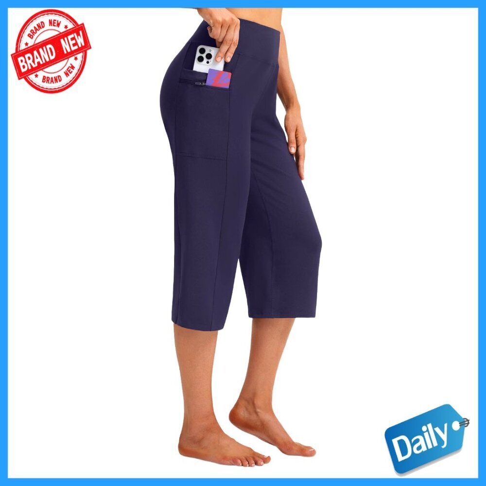 High Waist Yoga Capri Pants with Pockets Loose Wide Leg Active Wear